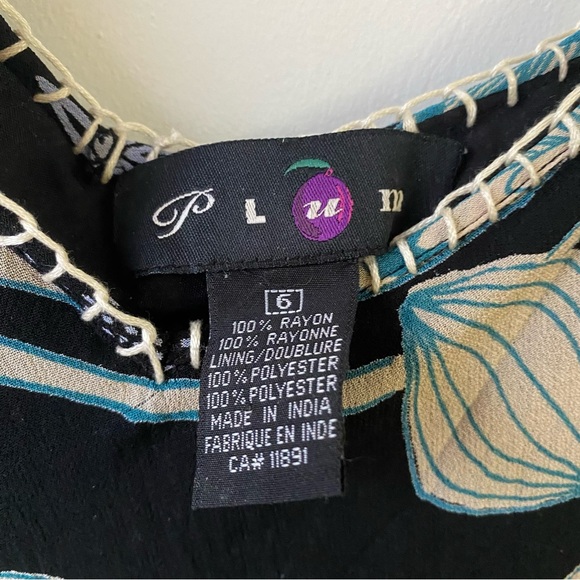 Vintage Plum Black and Blue Floral Ruffled Spaghetti Strap Maxi Dress size 6 - Picture 4 of 5